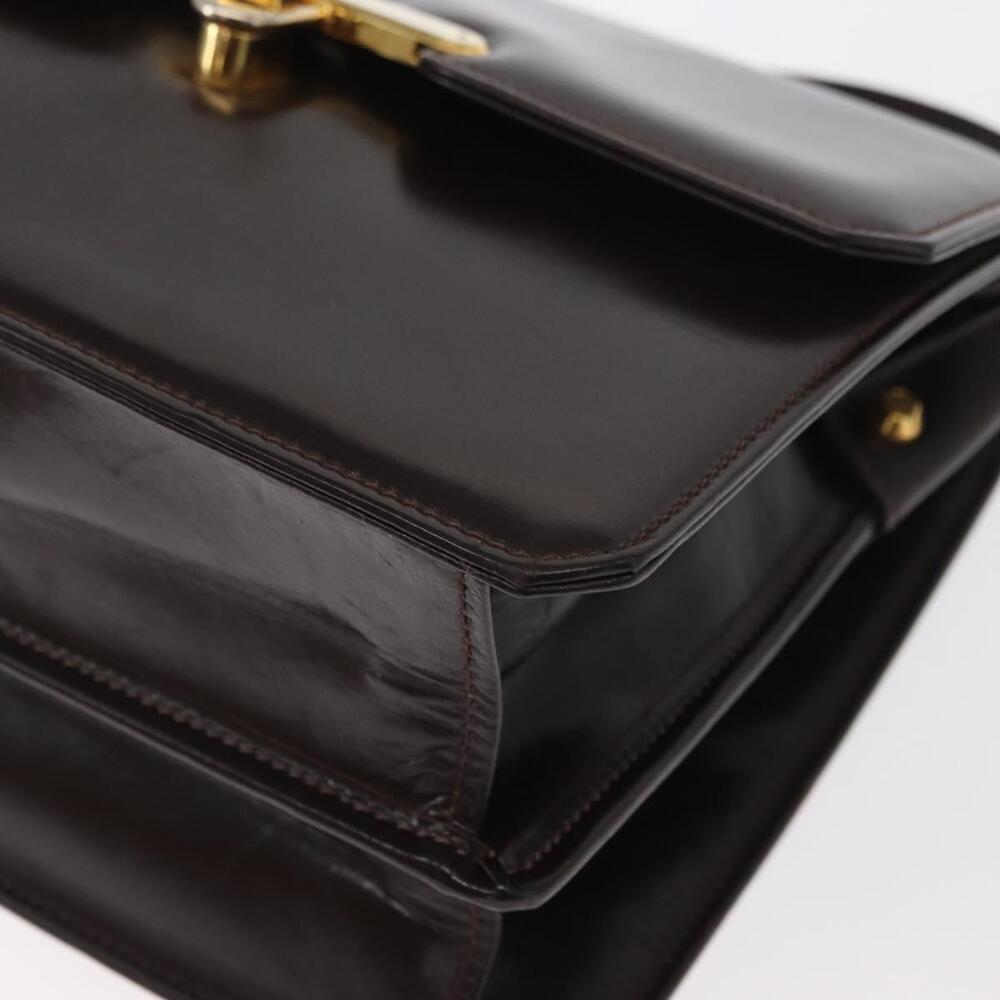 GUCCI Hand Bag Leather Dark Brown Gold Auth 161217 - Picture 14 of 16